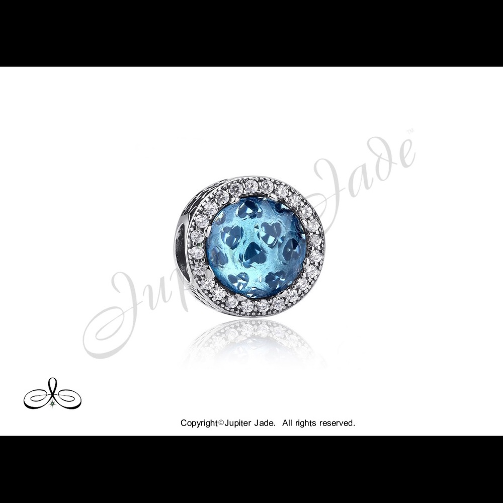 925 Sterling Silver Blue Cubic Zirconia Solitaire Bracelet Charm - Pandora Style